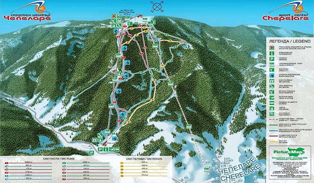Mapa de las pistas de esquiar en Chepelare